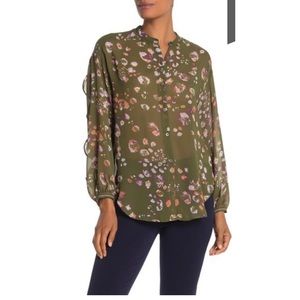 Max Studio Print Ruffle Back Chiffon Top